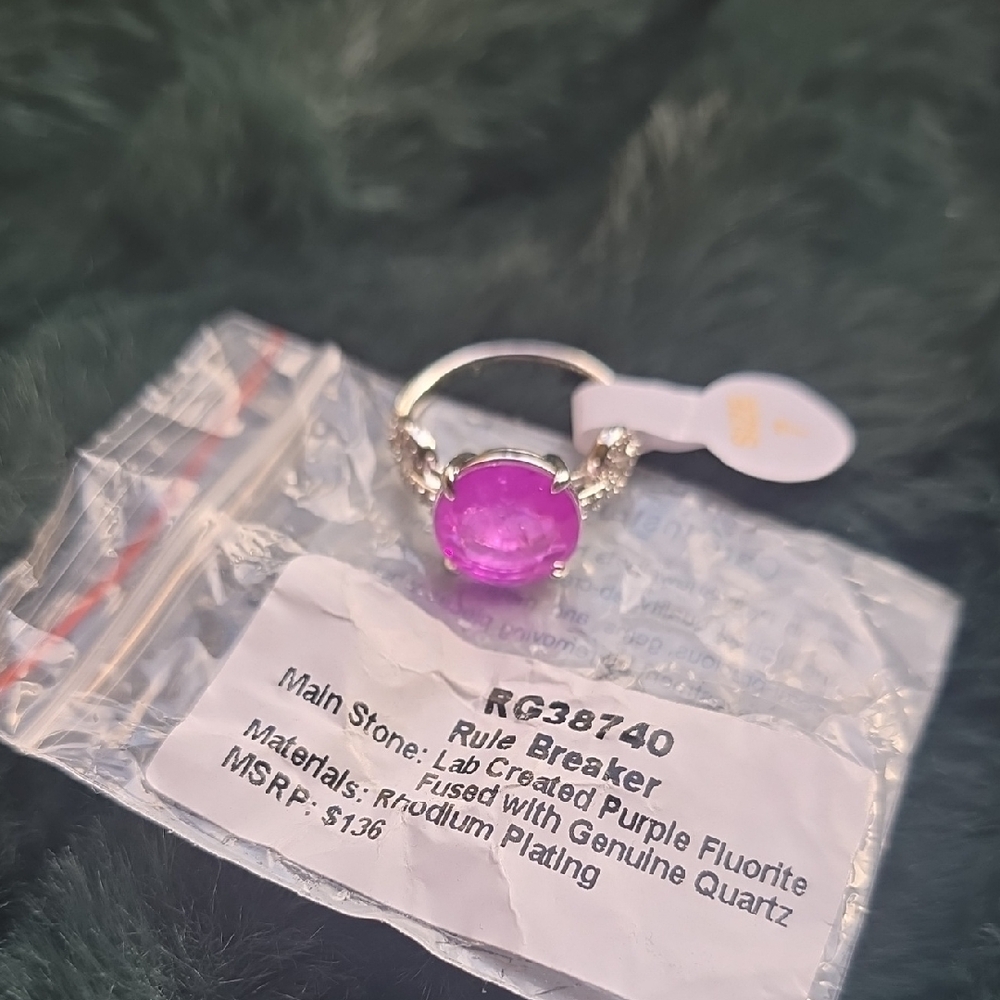 Bomb Party Ring RG38740 'Rule Breaker' Rhodium Purple Flourite Size 7